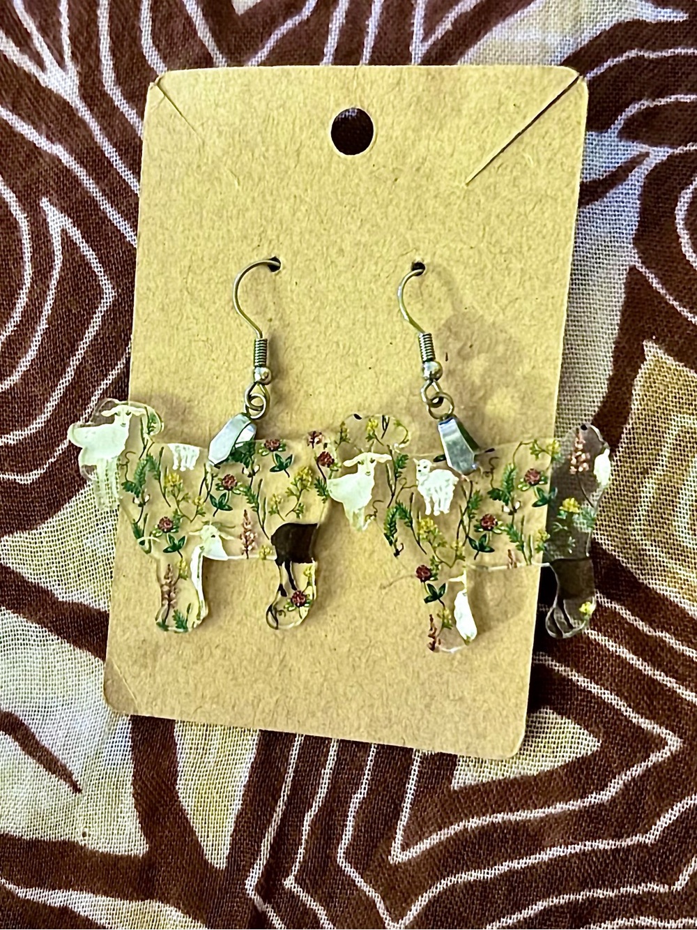 Clear Floral Acrylic Cow Dangle Earrings